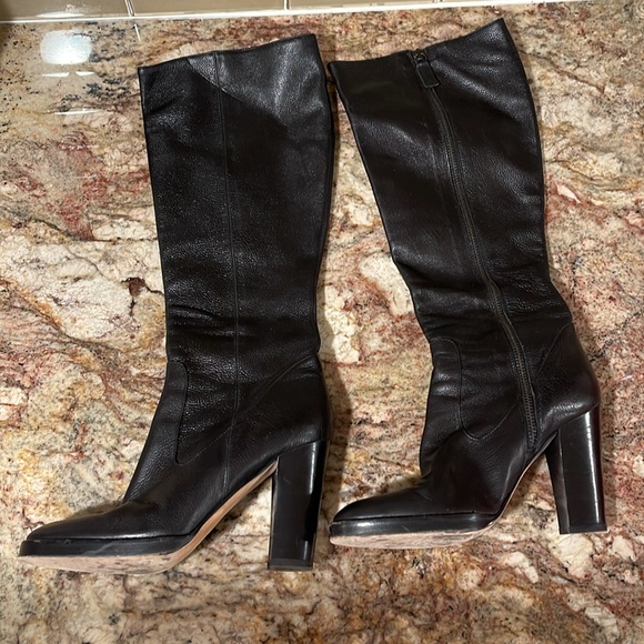 Made in Italy Michael Kors Black Leather Knee High Heeled Boots - size 6 1/2 - Picture 1 of 16